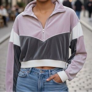 Colorblock Zip-Up Cropped Sweatshirt